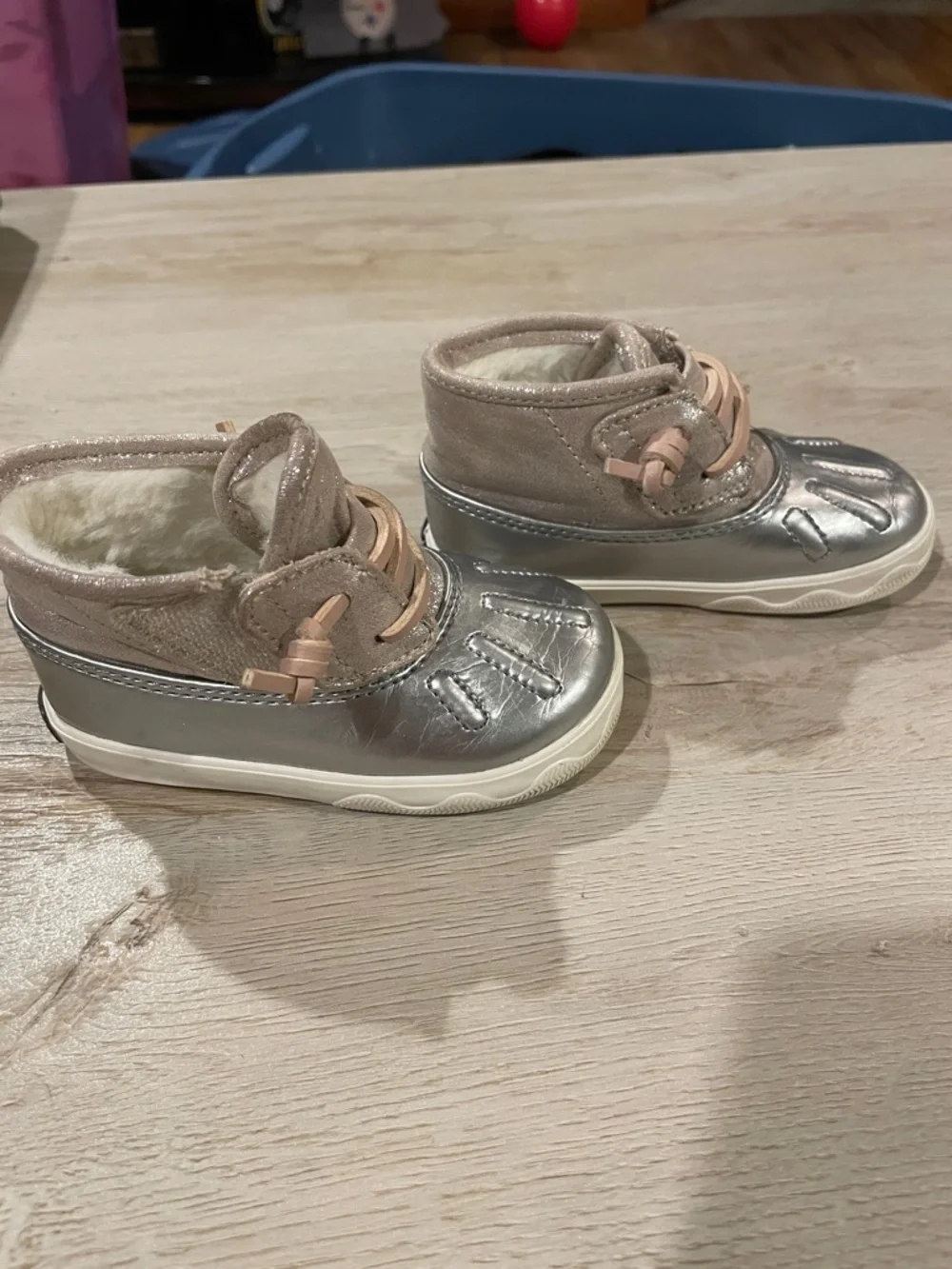 Baby S Metallic Silver and Blush Sperry Boots